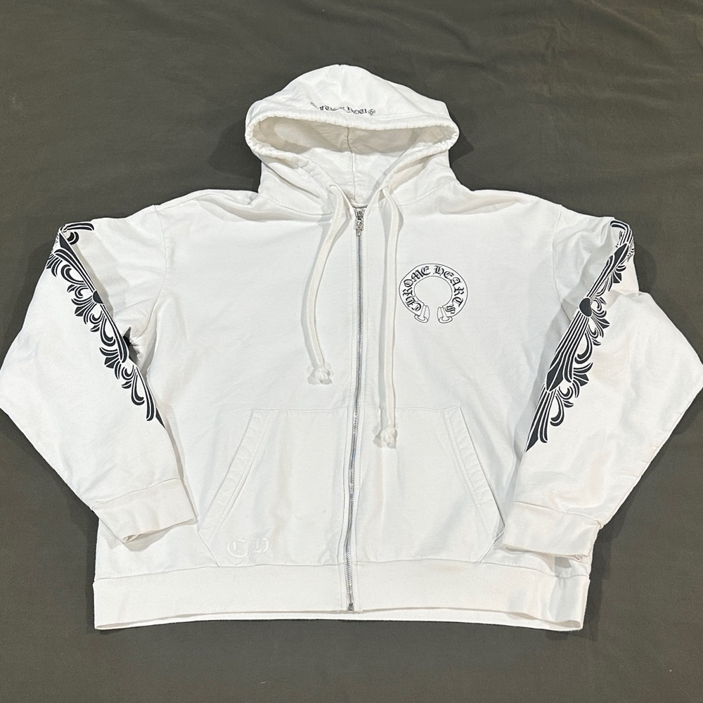 CHROME HEARTS White Zip Up “F*ck You” Hoodie, Size XL